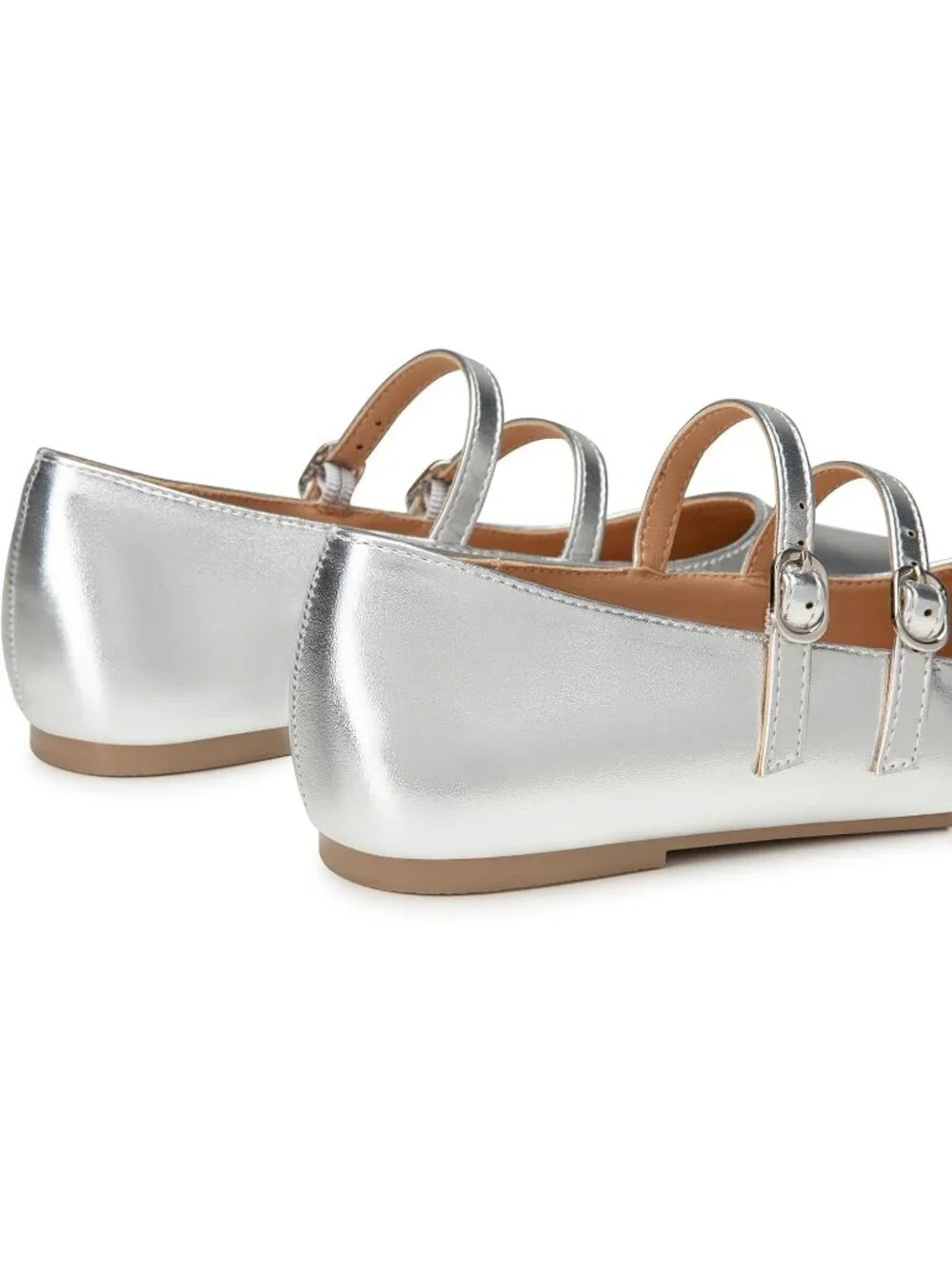 Women's Silver Mary Jane Shoes Women Closed Pointed Toe Ballet Flats Comfortable